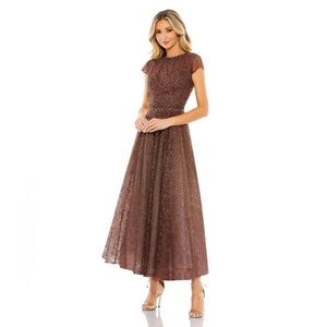 Mac Duggal 20371 NWT EMBELLISHED CAP SLEEVE A LINE DRESS